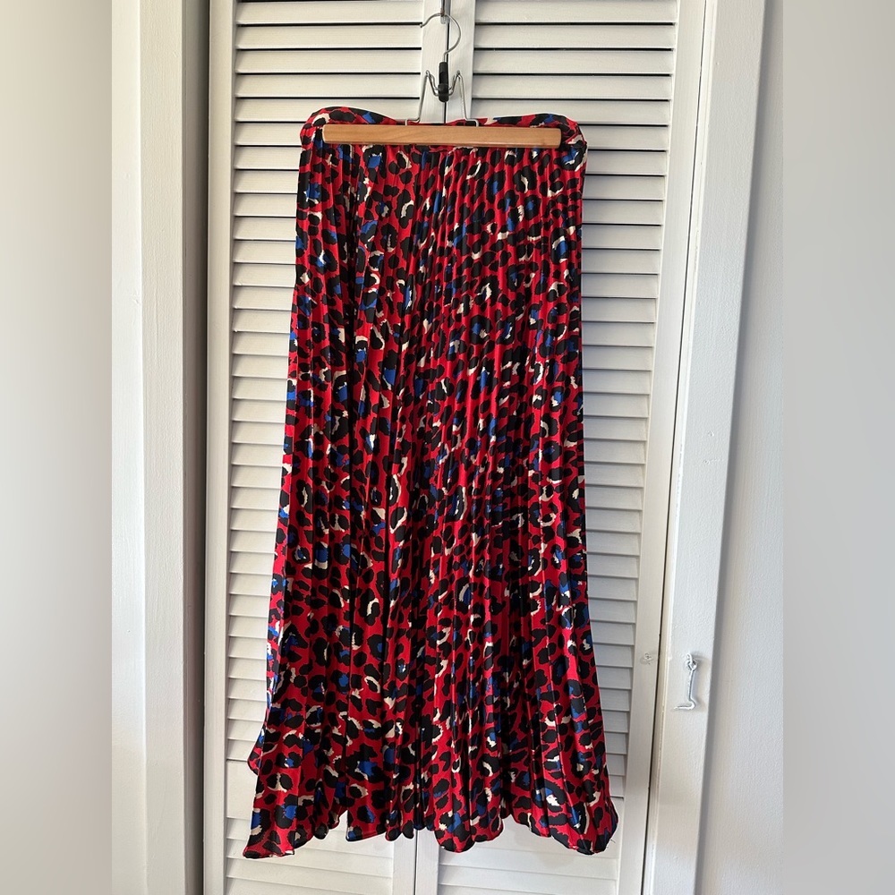 Pleated Animal  print skirt, FRNCH size small red black and blue